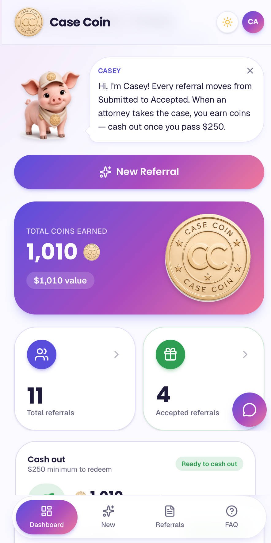 Case Coin mobile app preview